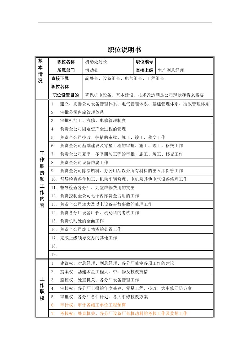 德龙钢铁-各处长职位说明书