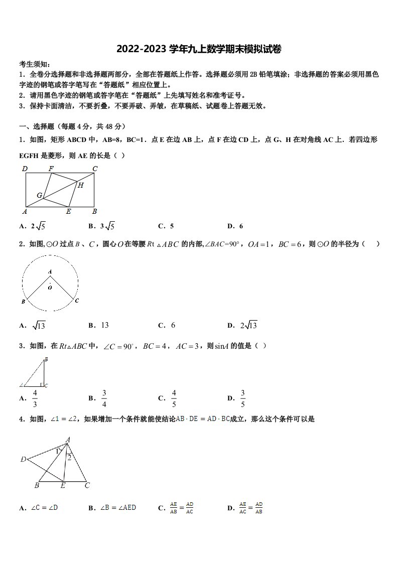 2023届浙江省嘉兴市海盐县九年级数学第一学期期末学业水平测试模拟试题含解析