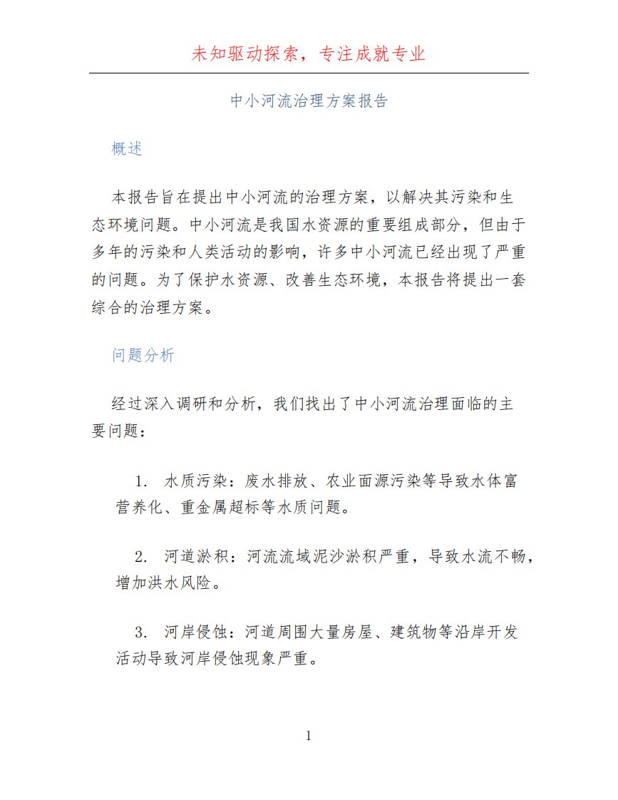 中小河流治理方案报告