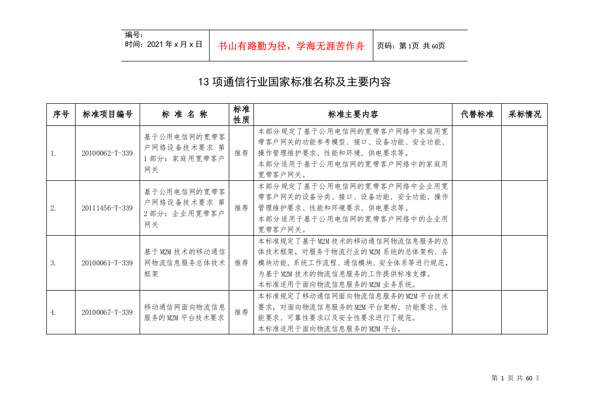 13项通信行业国家标准名称及主要内容(DOC59页)