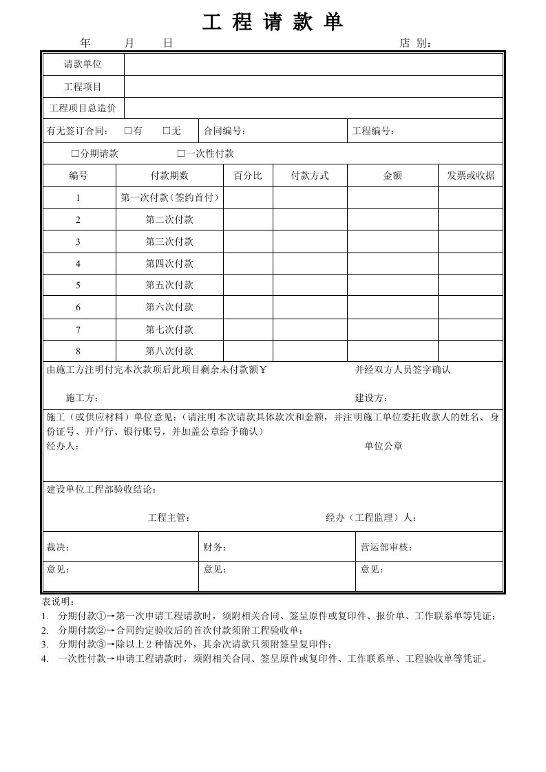 工程请款单样式