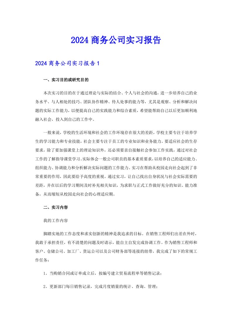 2024商务公司实习报告