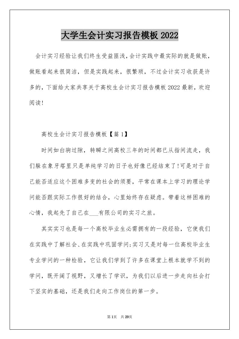 大学生会计实习报告模板2022