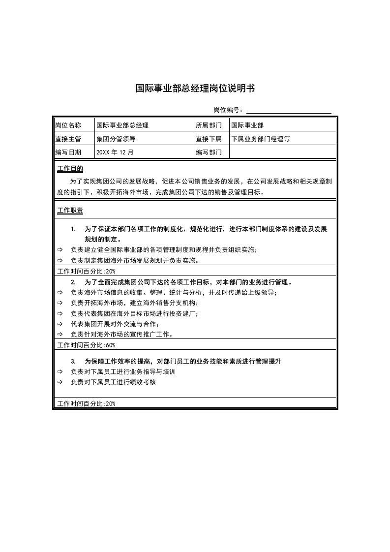 岗位职责-江苏牧羊国际事业部总经理岗位说明书