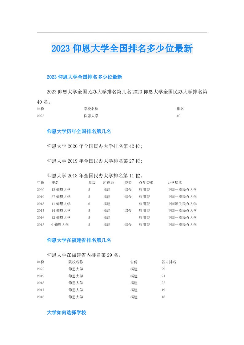 仰恩大学全国排名多少位最新