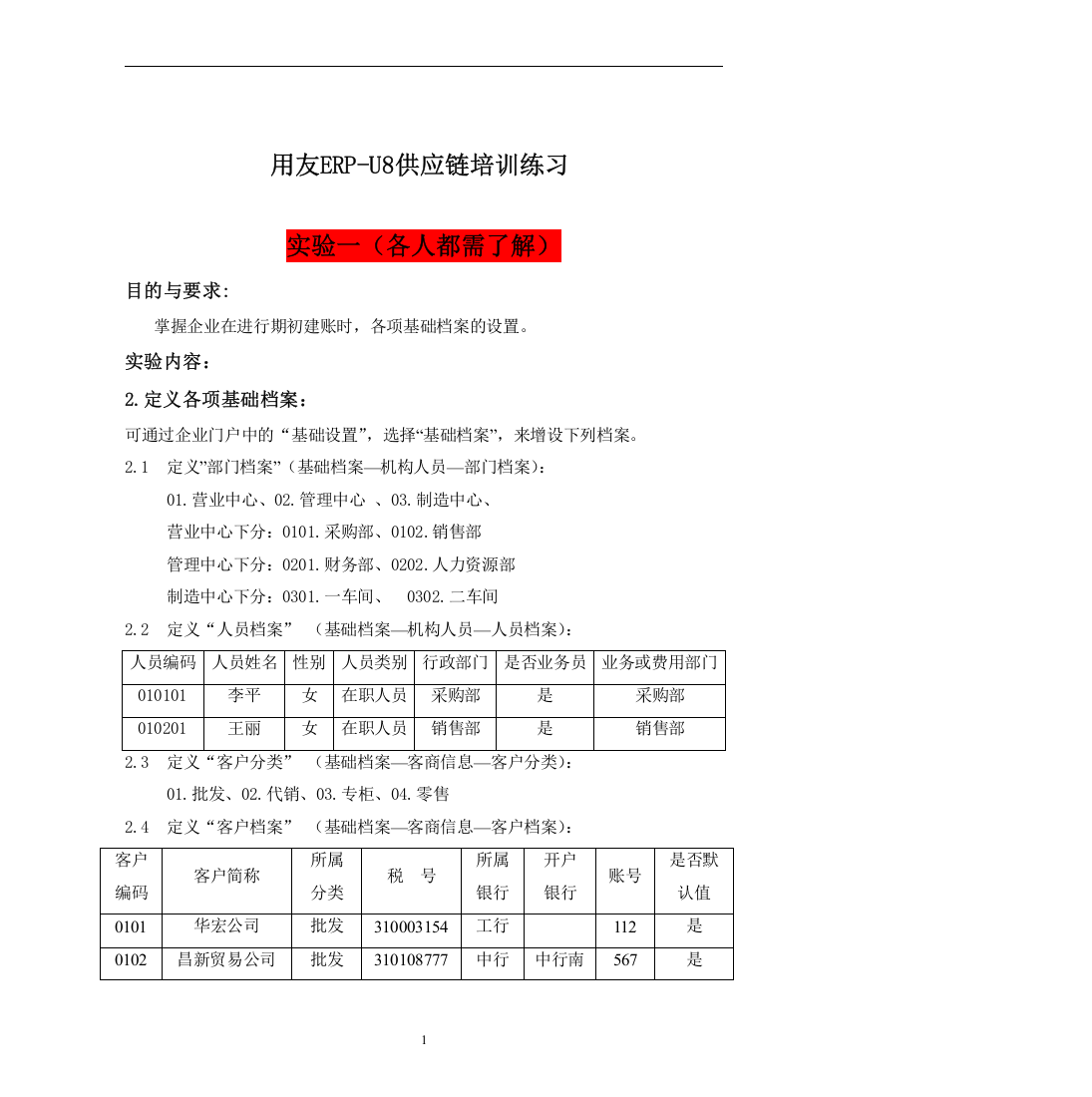 用友ERP-U8供应链培训练习