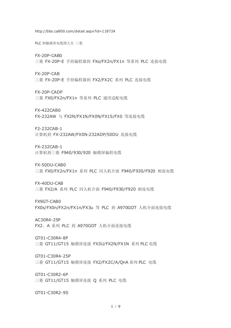 PLC和触摸屏电缆图大全三菱
