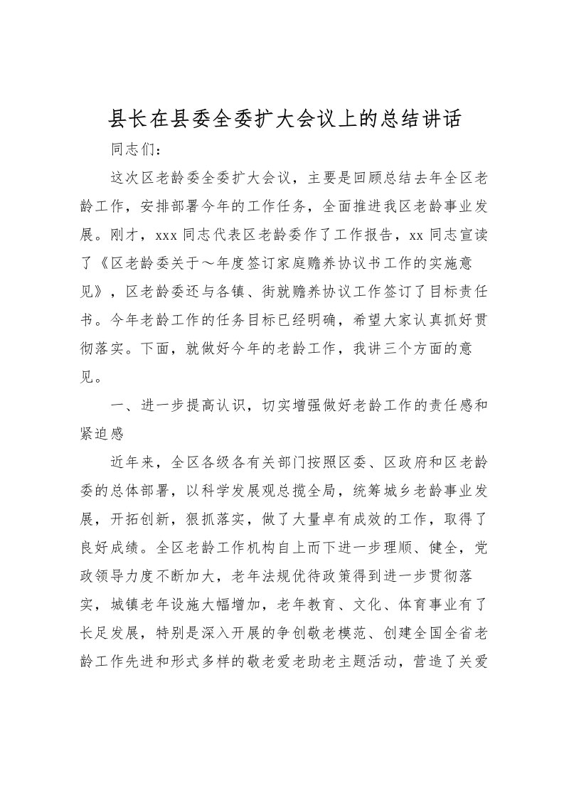 2022县长在县委全委扩大会议上的总结讲话