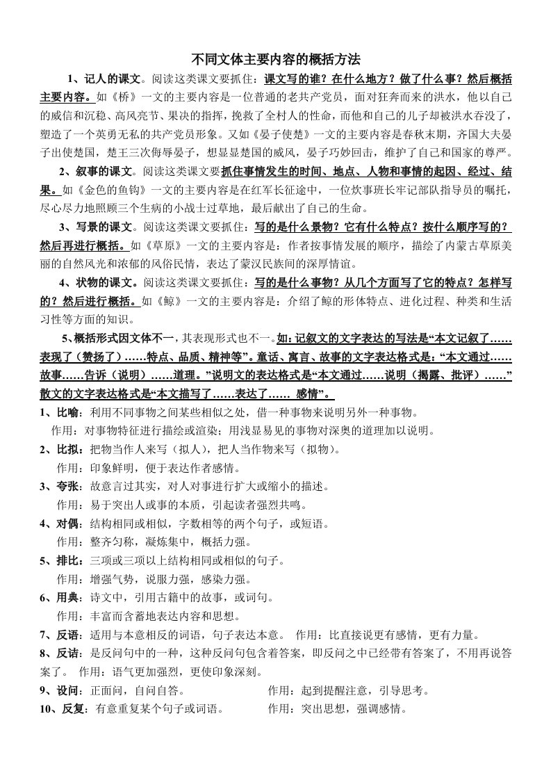 不同文体主要内容的概括方法