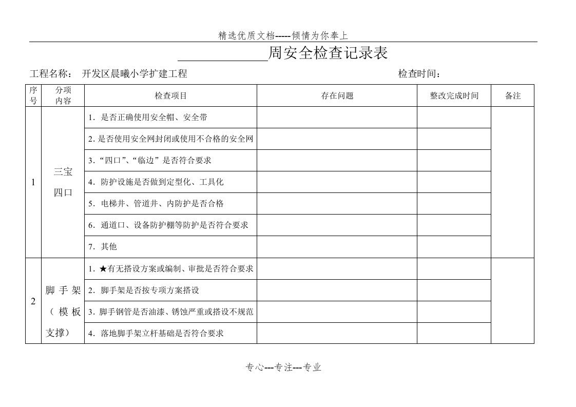 每周安全检查记录表(共6页)