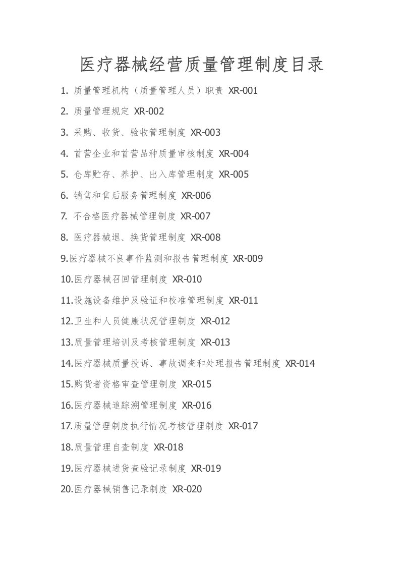 医疗器械经营质量管理制度、工作程序