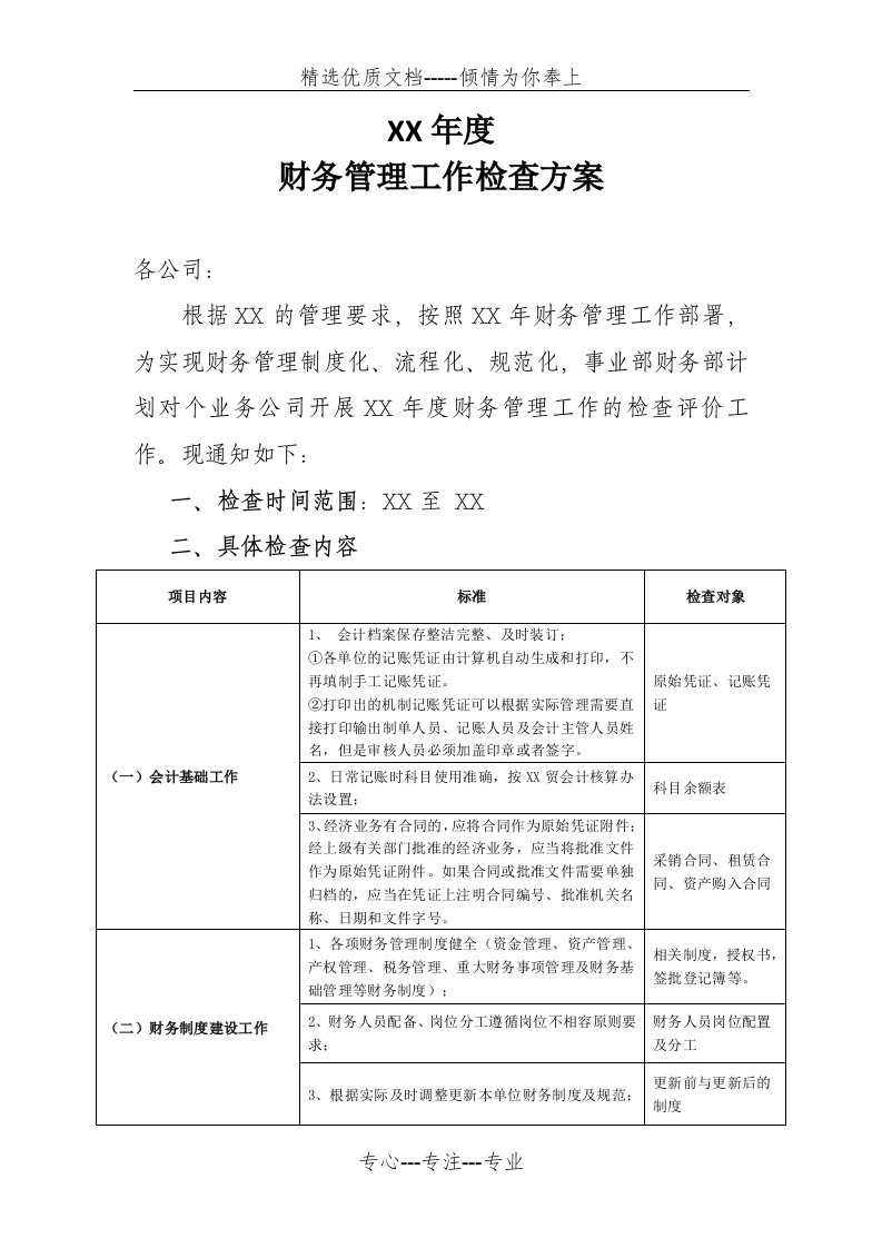 年度财务管理工作检查方案(共7页)