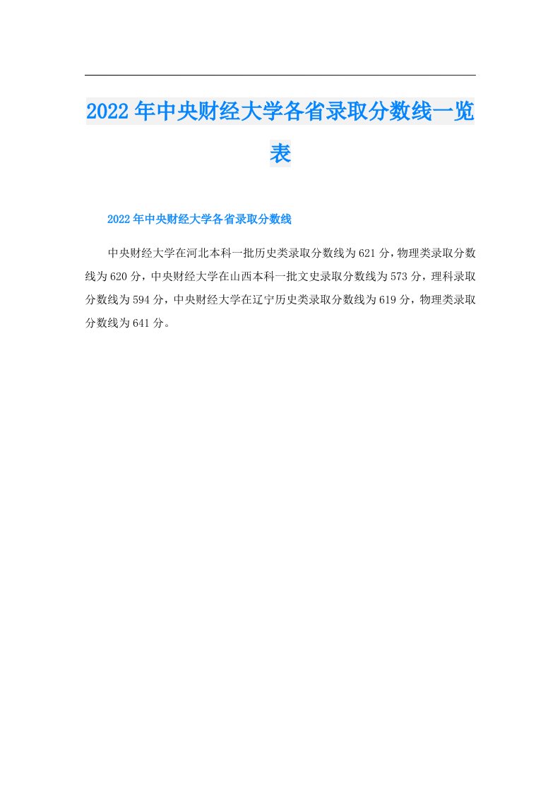 中央财经大学各省录取分数线一览表