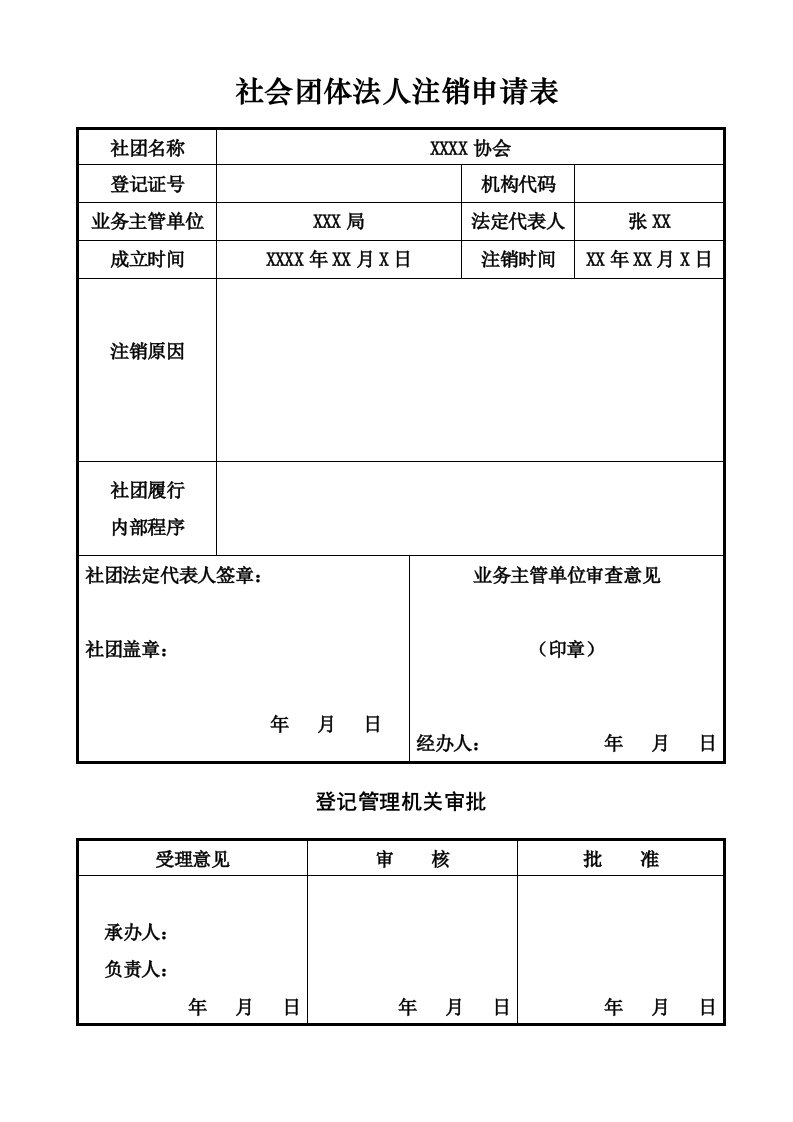 社会团体法人注销申请表