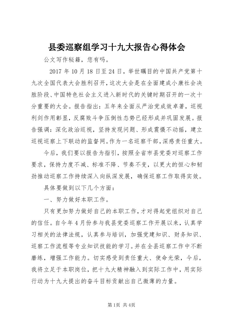 6县委巡察组学习十九大报告心得体会