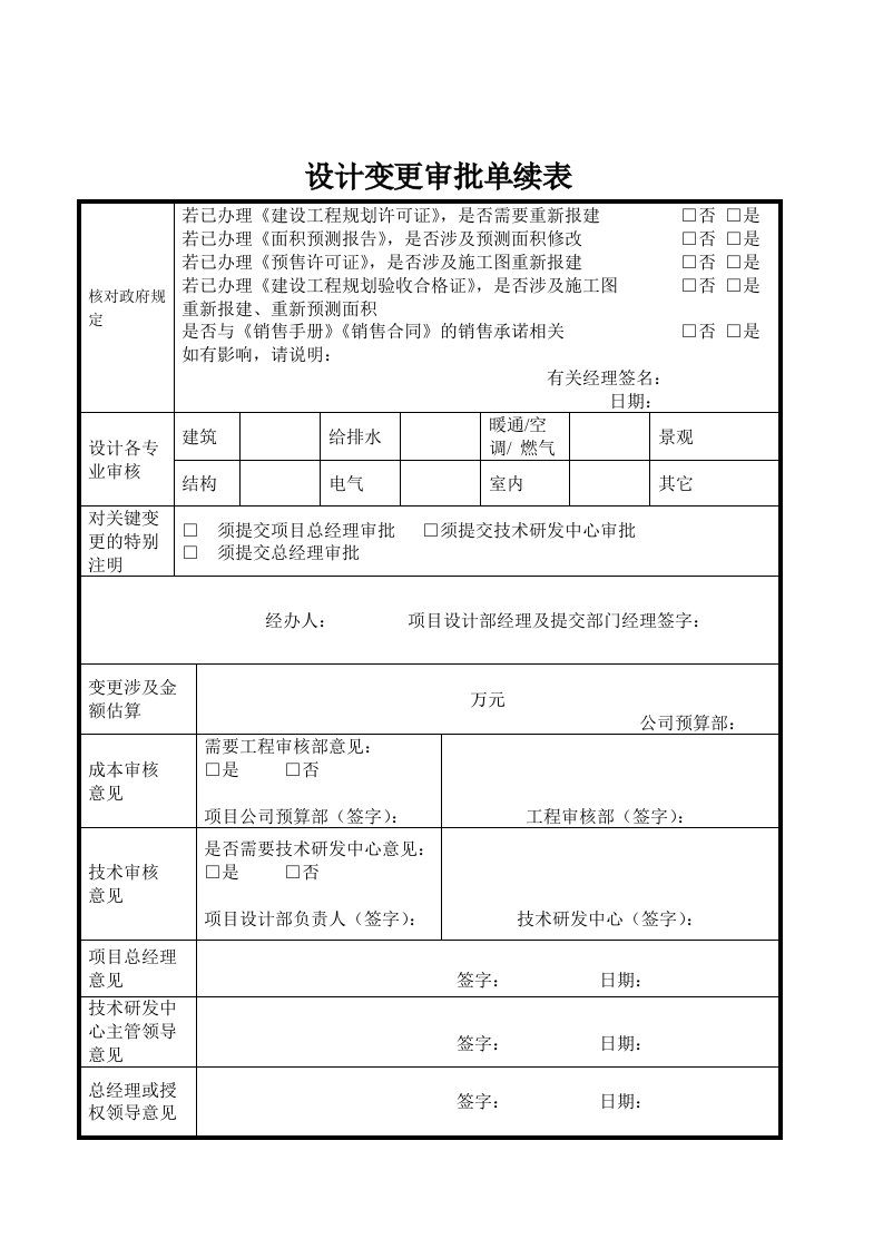 设计变更审批单模板