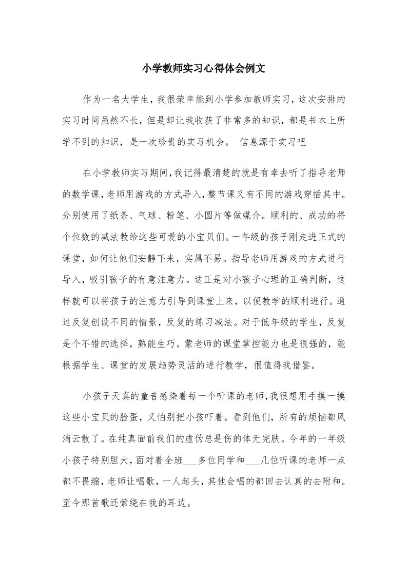 小学教师实习心得体会例文