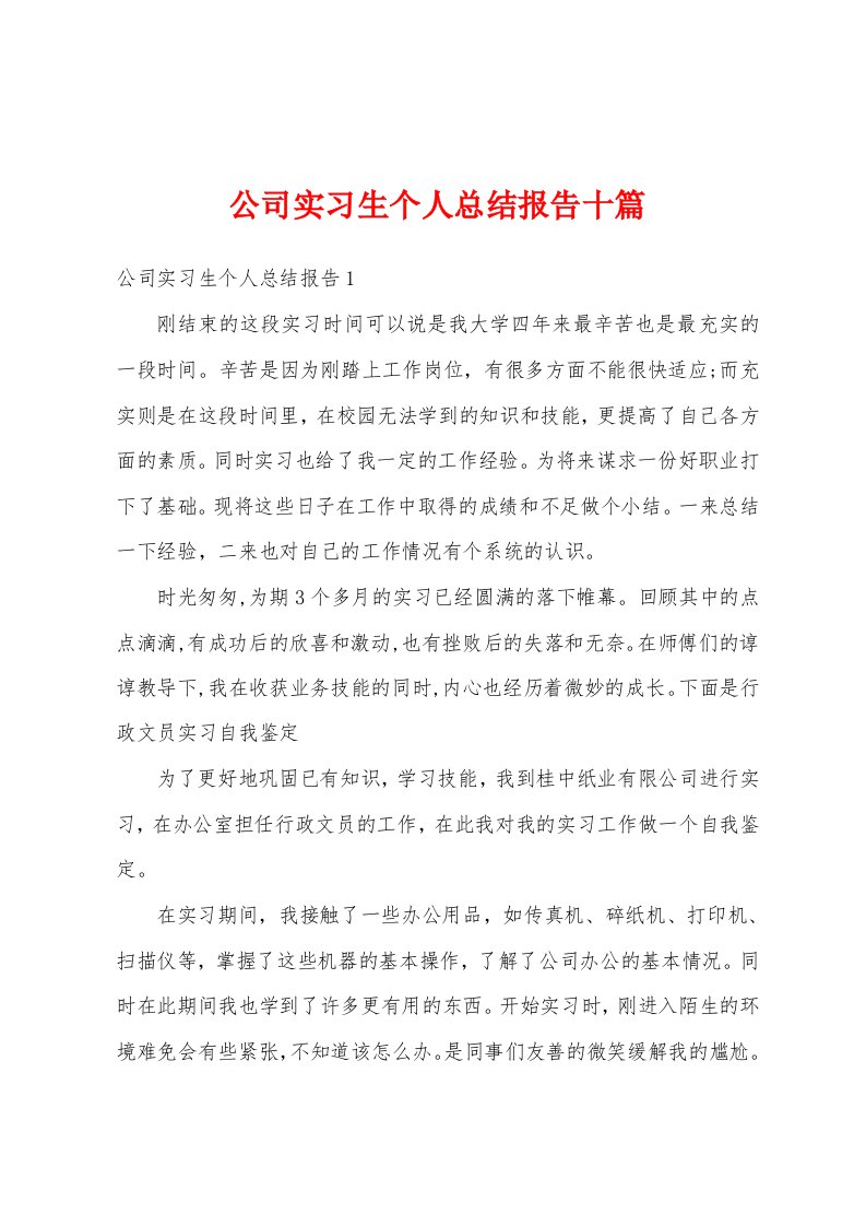 公司实习生个人总结报告十篇