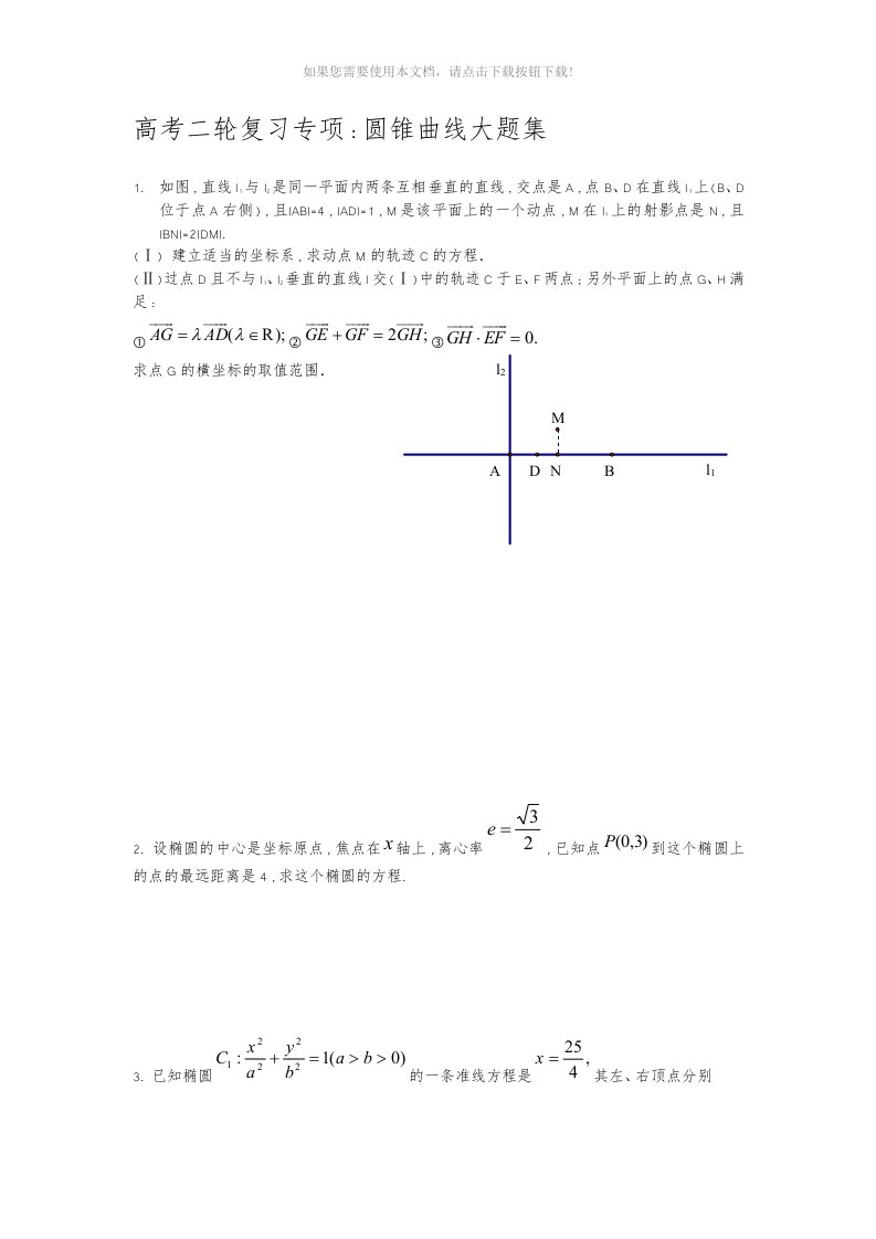 （推荐）全国卷高考数学圆锥曲线大题集大全