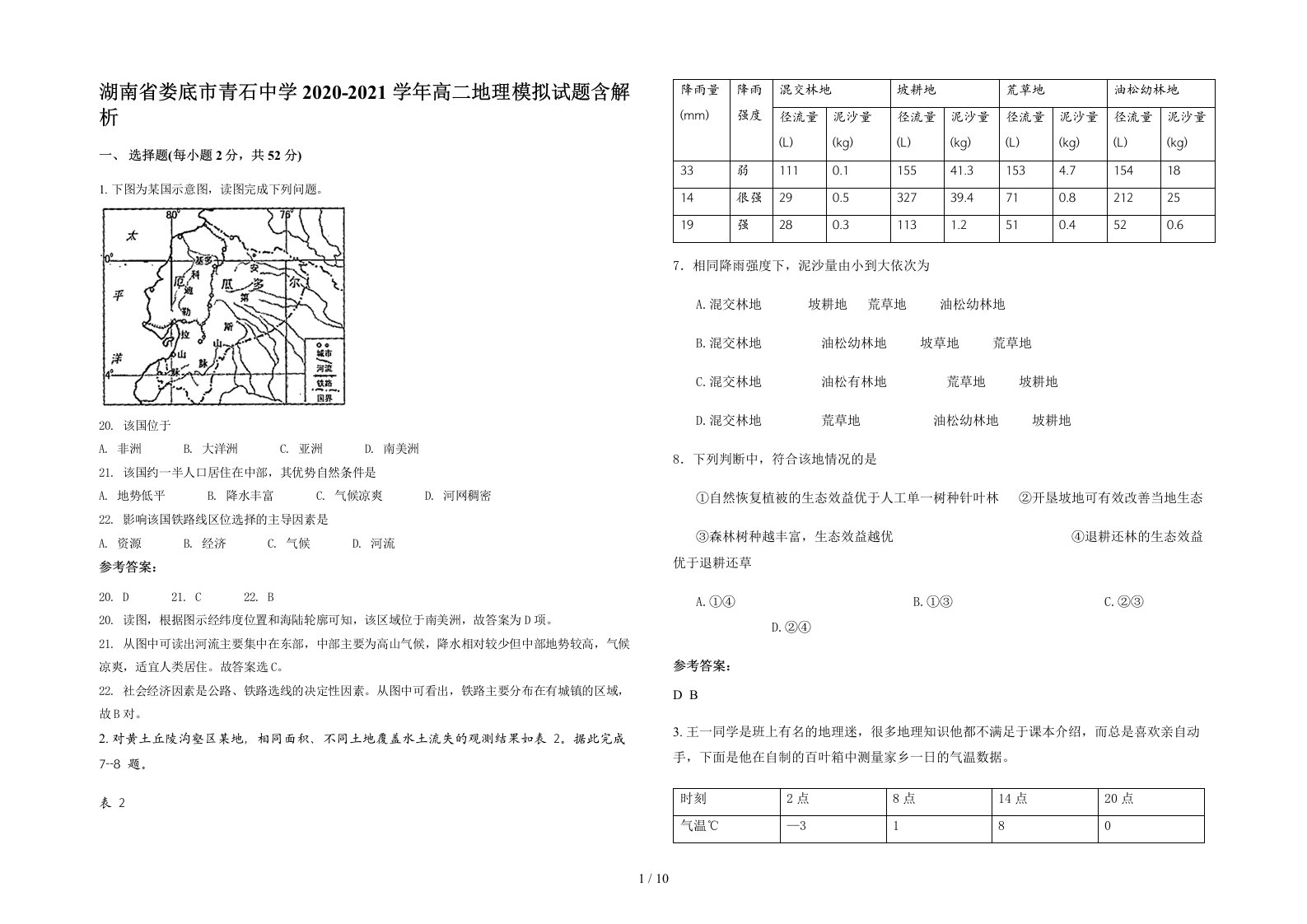 湖南省娄底市青石中学2020-2021学年高二地理模拟试题含解析