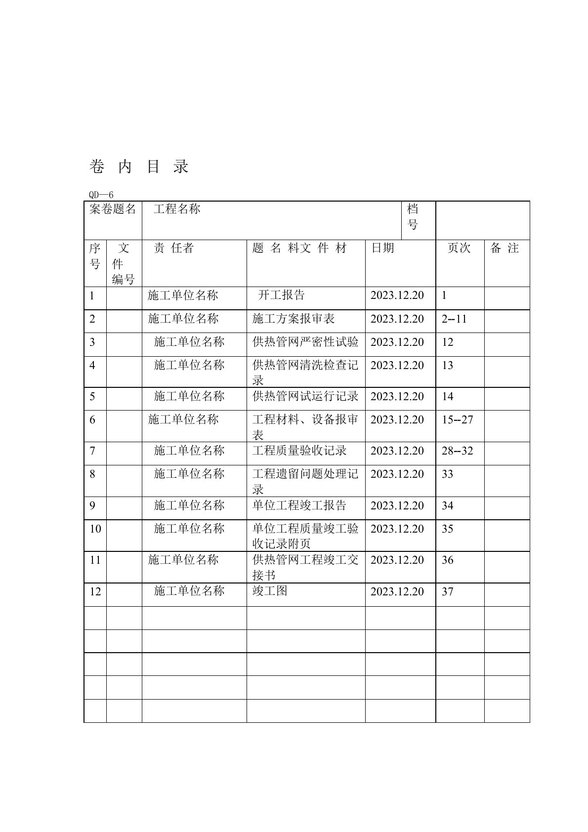 热力供热管网竣工验收资料