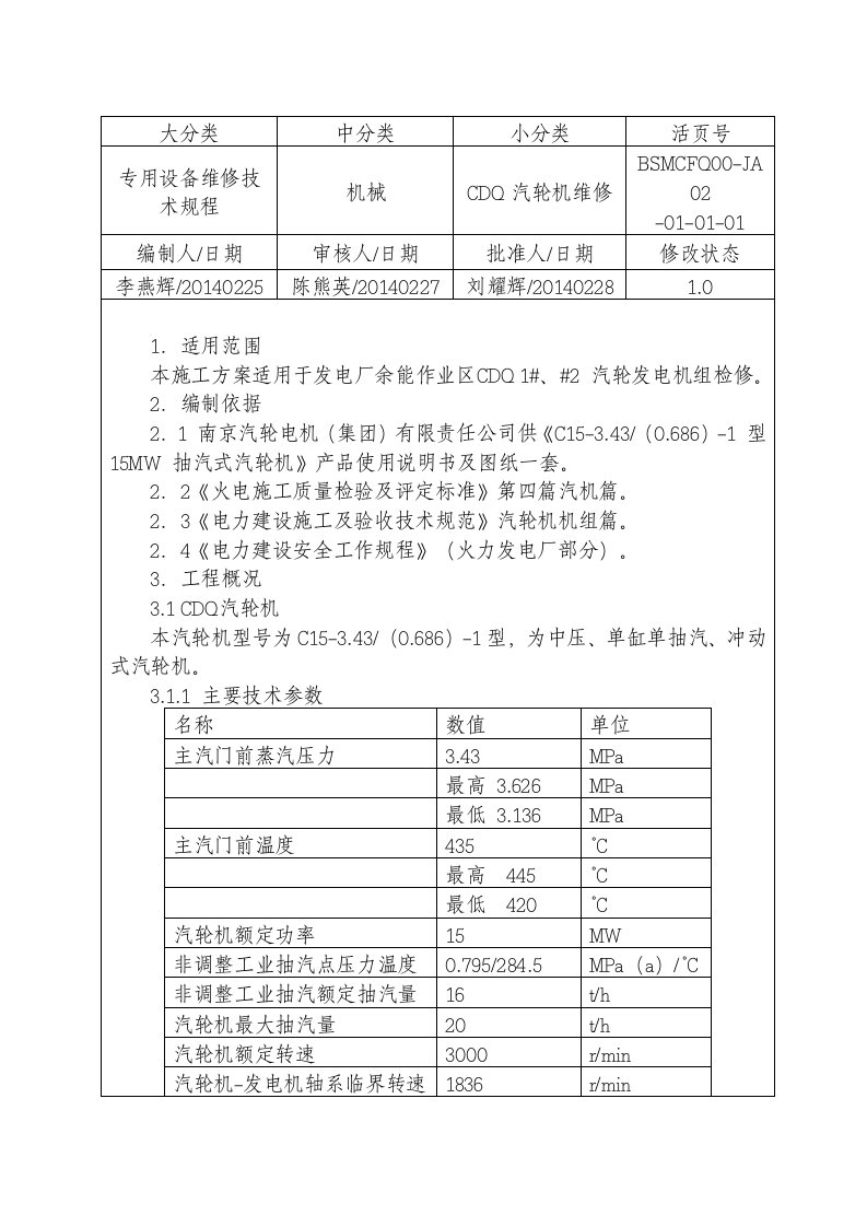 专用设备维修技术规程