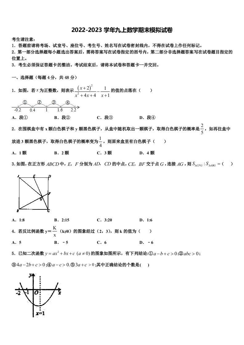 2022年安徽省合肥市第二中学九年级数学第一学期期末质量检测试题含解析