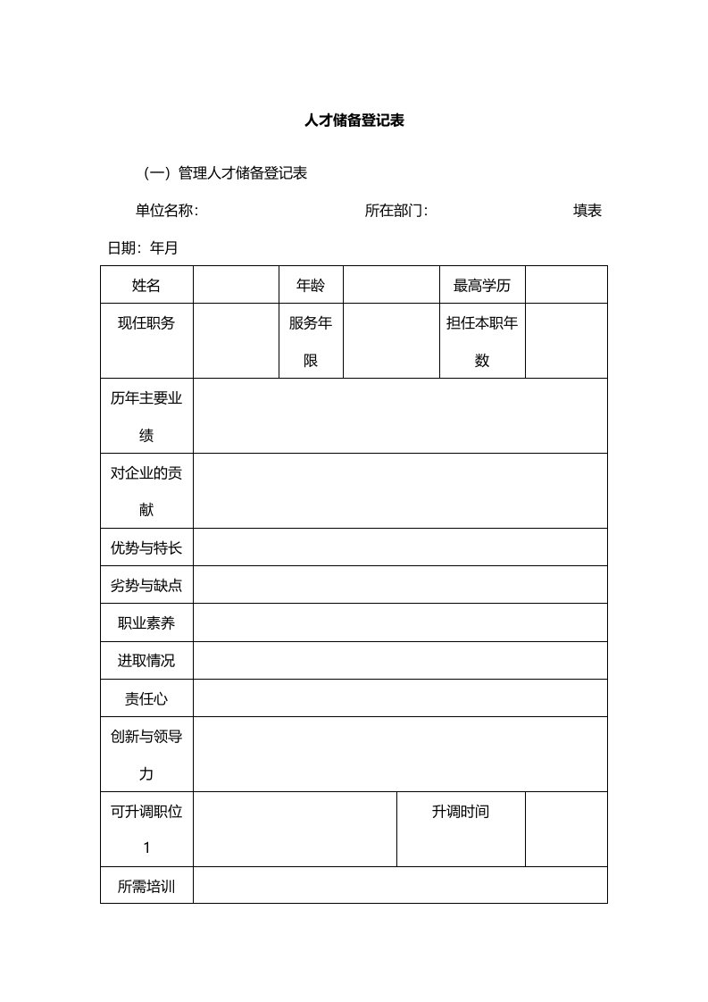 人事管理-【5】人才储备登记表