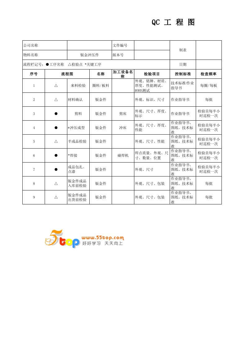 钣金冲压件QC工程图