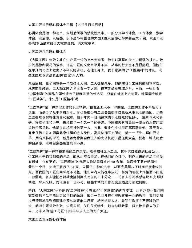 大国工匠观后感心得体会三篇电视节目观后感