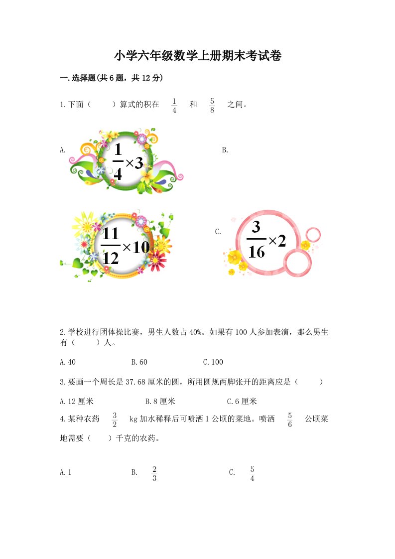 小学六年级数学上册期末考试卷（全国通用）word版