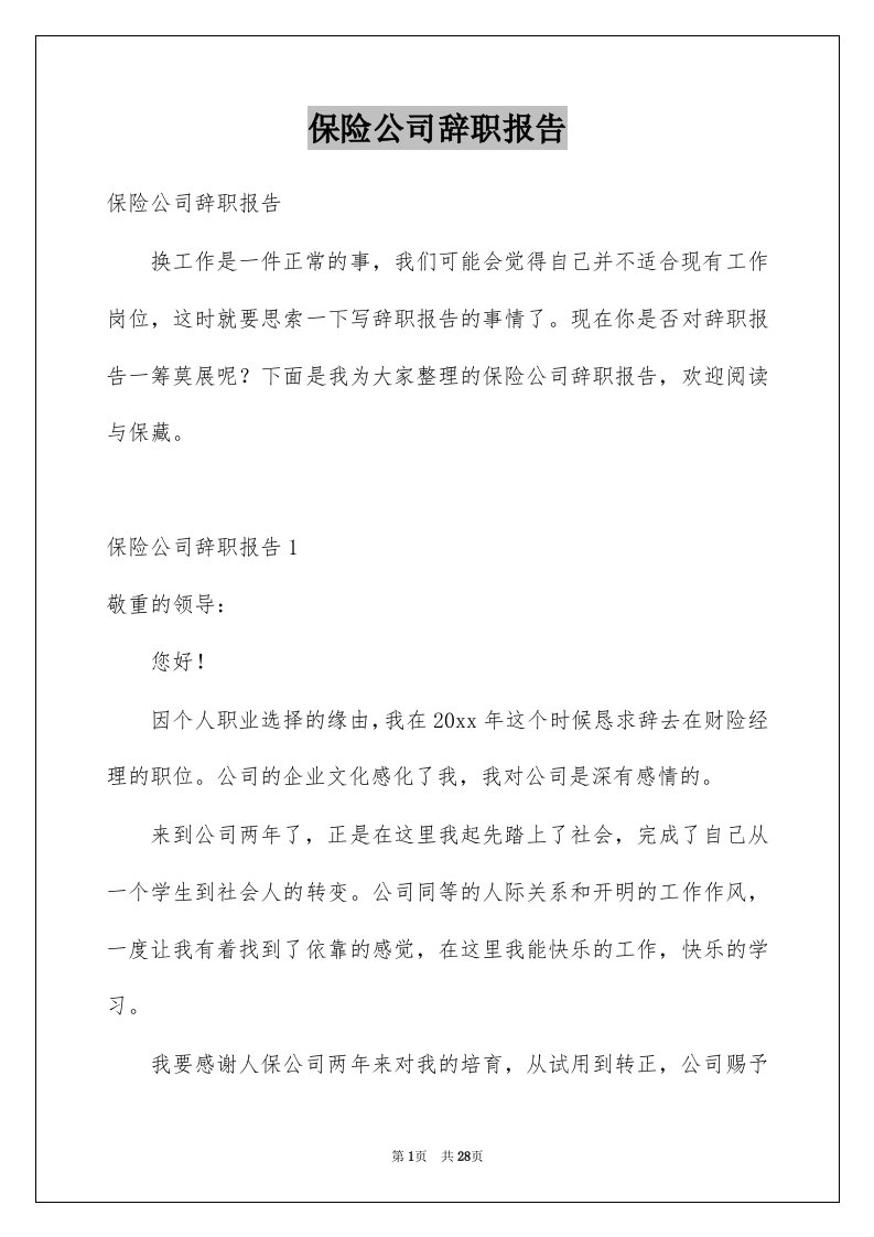 保险公司辞职报告例文6