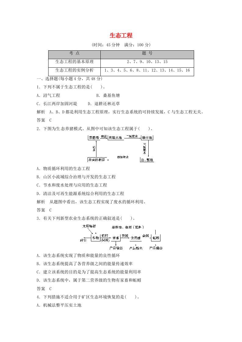 高中生物练习生态工程