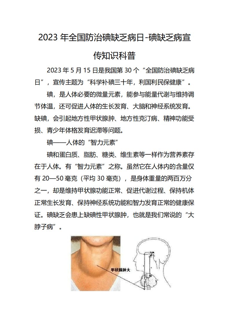 5月15日全国防治碘缺乏病日预防碘缺乏病科学补碘健康一生知识宣传课件