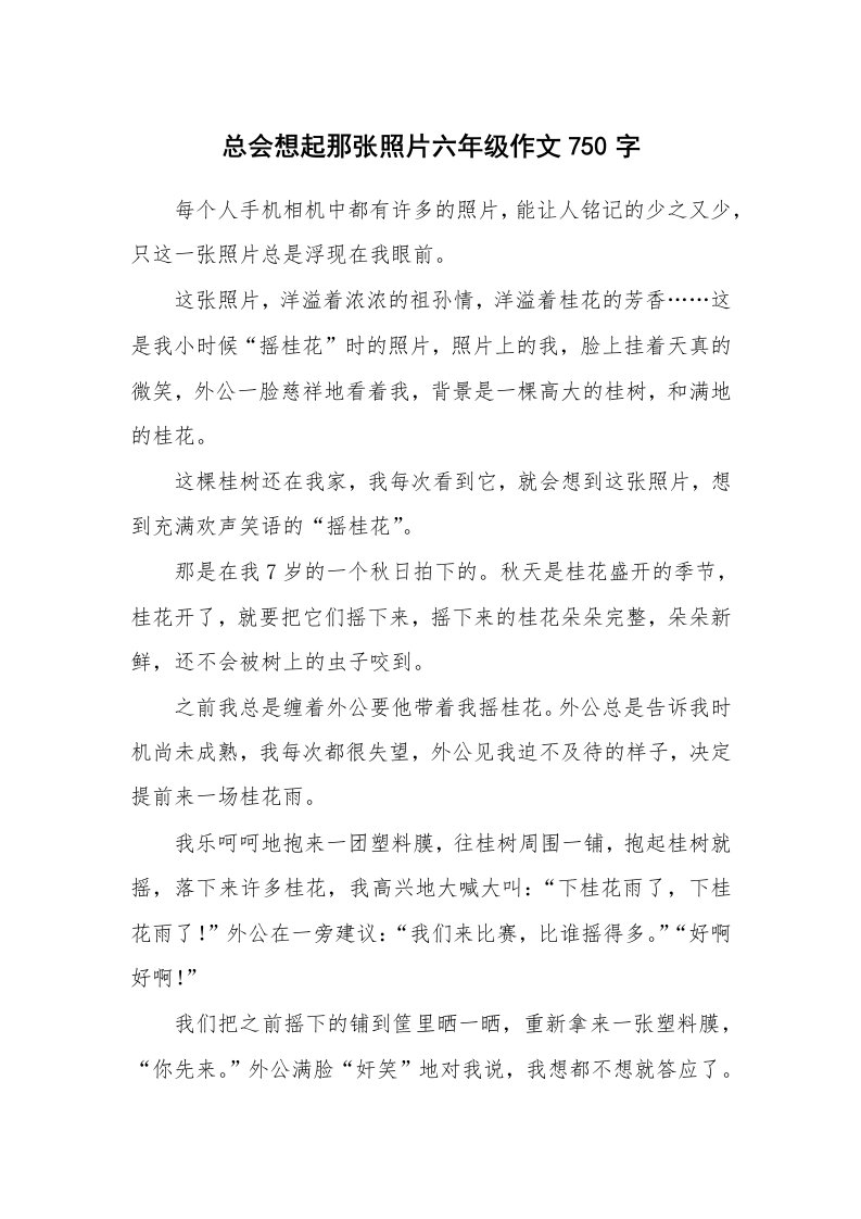 总会想起那张照片六年级作文750字