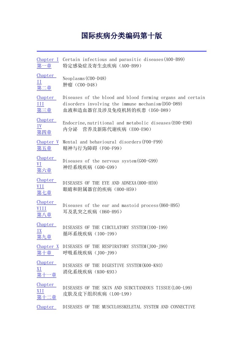 国际疾病分类编码第十版