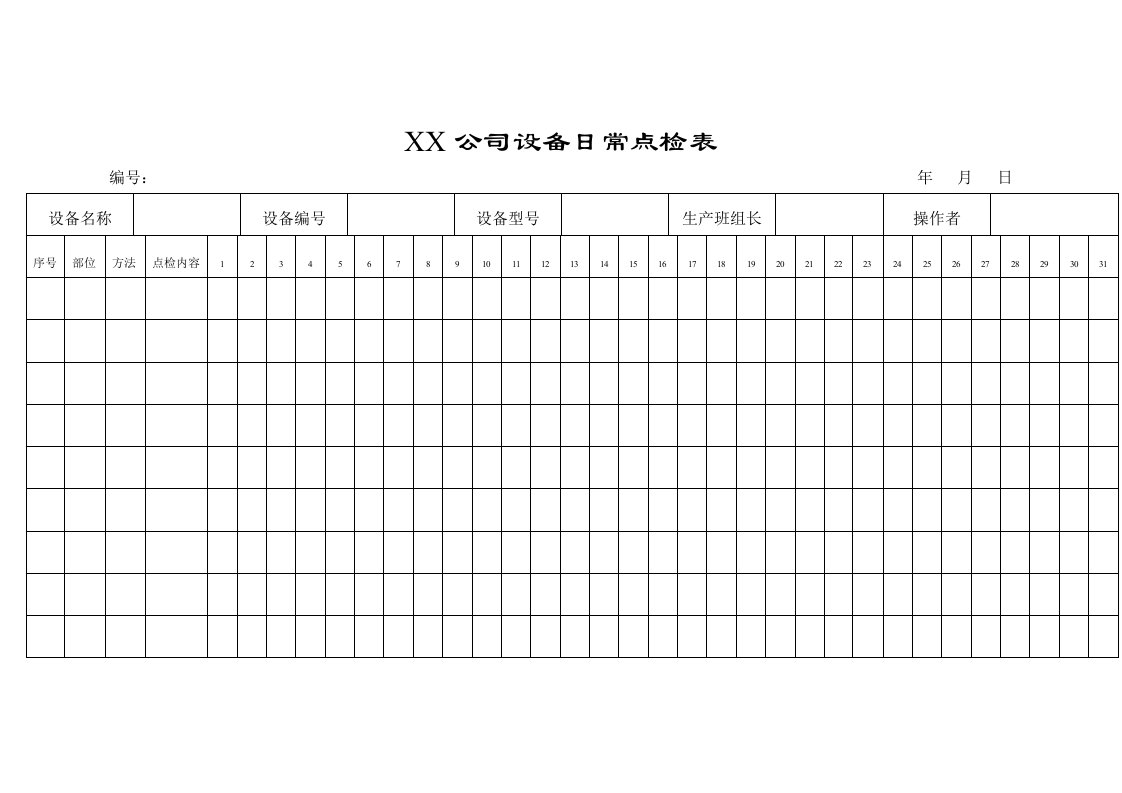 精选XX公司设备日常点检表