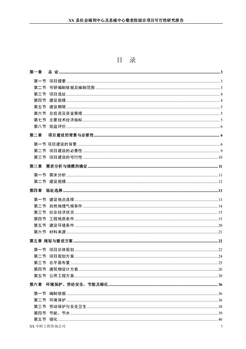 【经管类】县社会福利中心及县城中心敬老院综合项目可行性研究报告