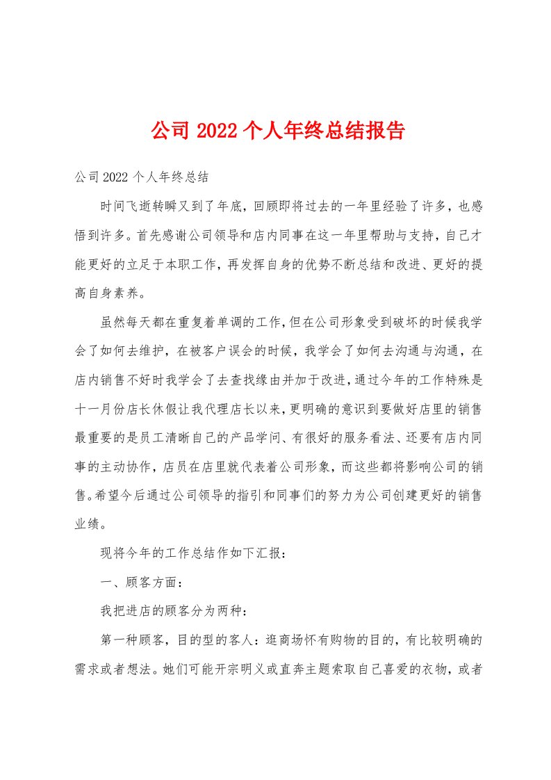 公司2022个人年终总结报告