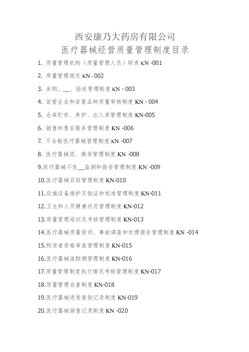 二类医疗器械经营质量管理制度及工作程序