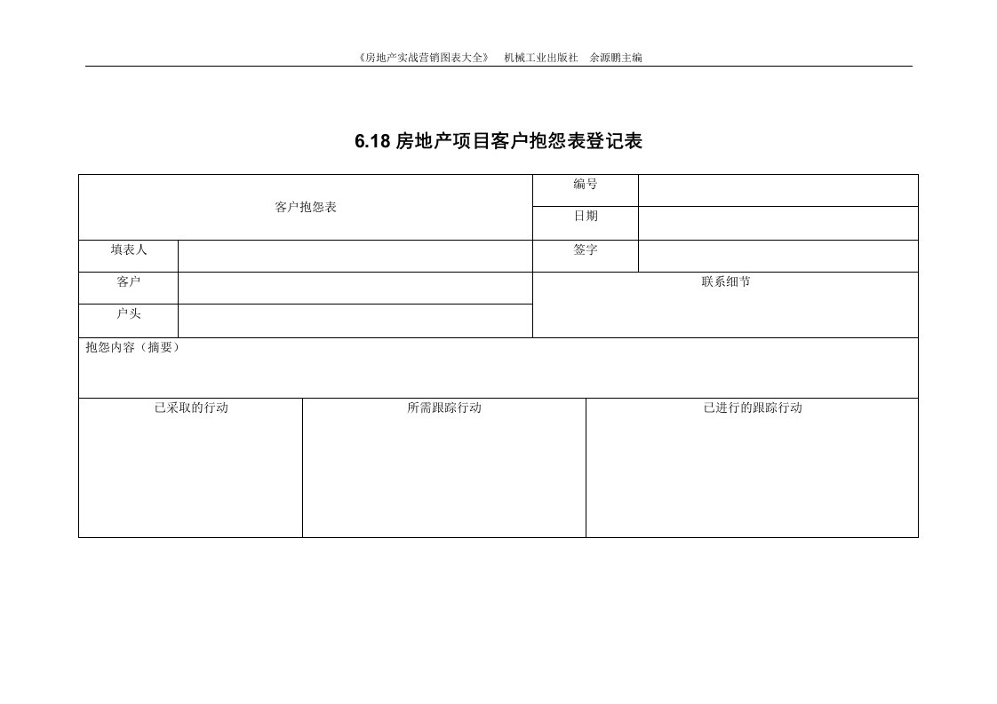 6.18房地产项目客户抱怨表登记表