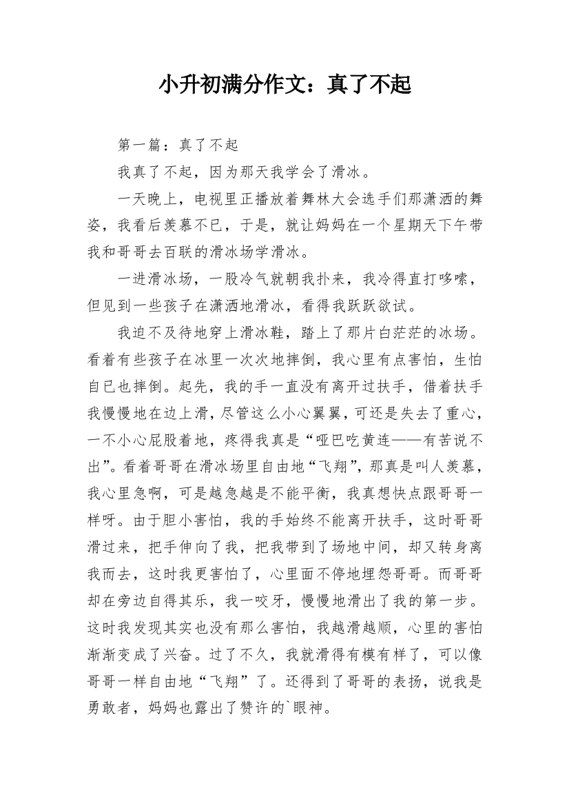 小升初满分作文：真了不起