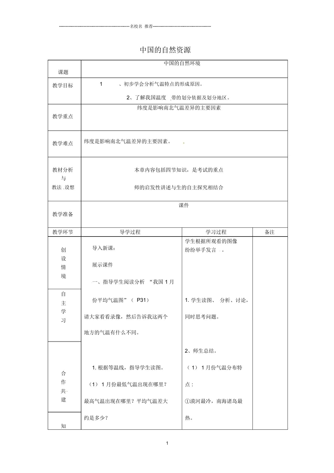 山东省临沂市蒙阴县第四中学初中八年级地理会考复习中国的自然资源教案新人教版