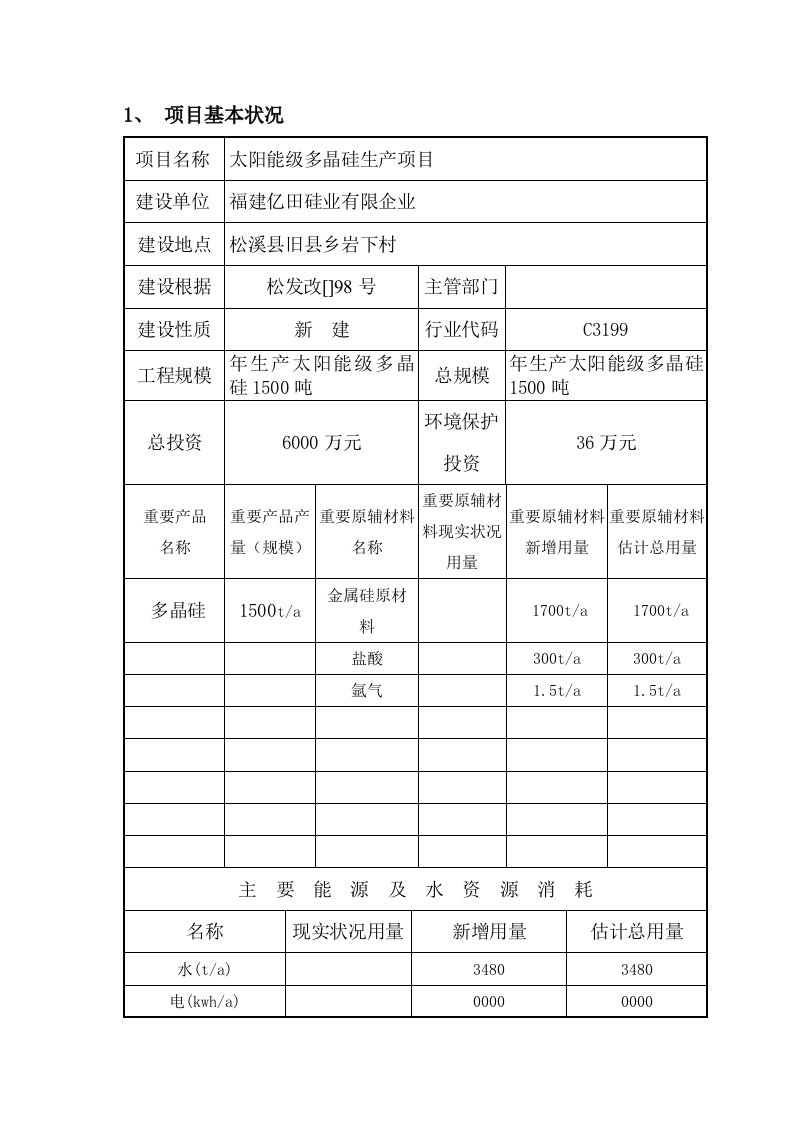 太阳能级多晶硅生产项目环评报告表