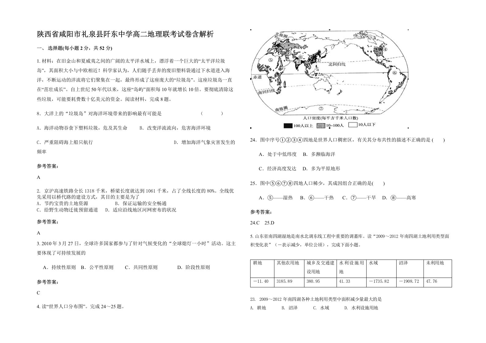 陕西省咸阳市礼泉县阡东中学高二地理联考试卷含解析