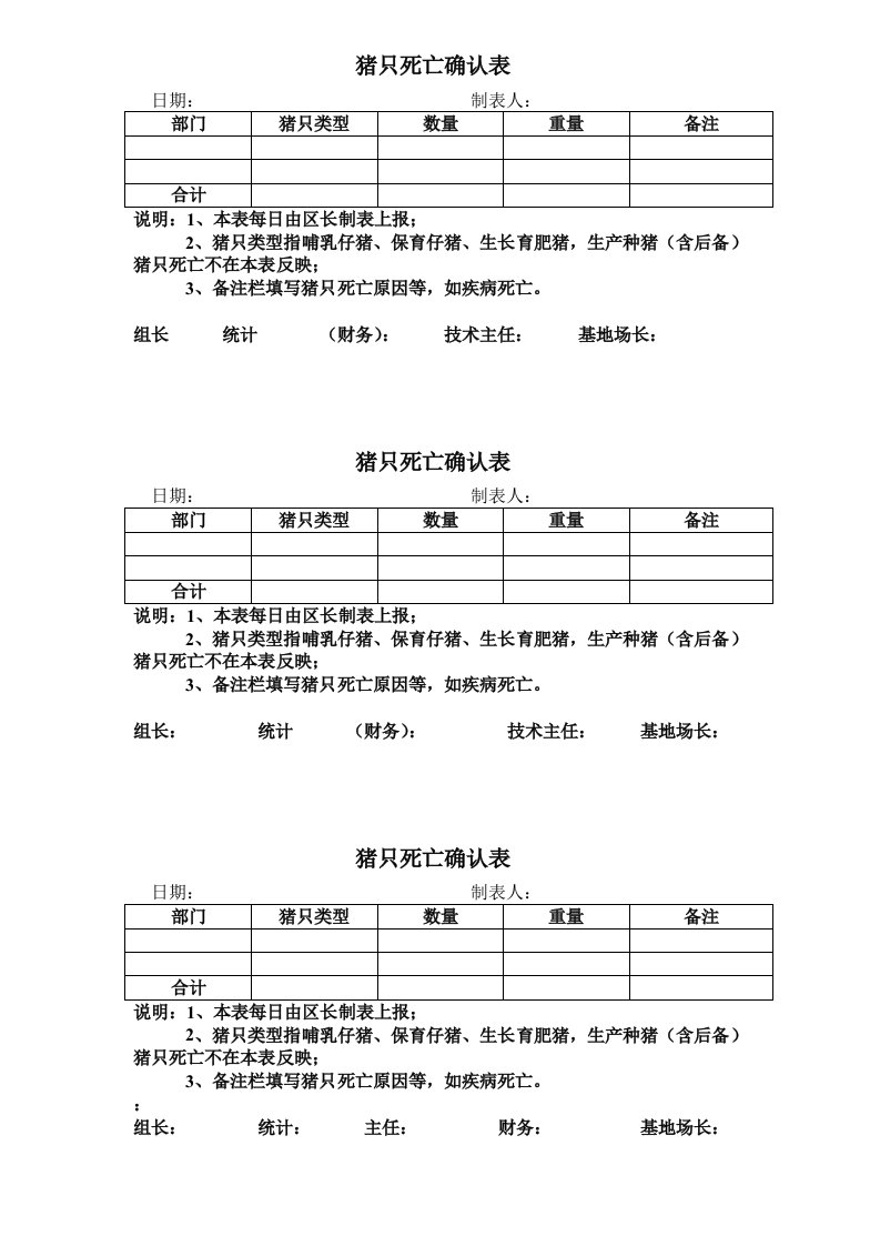 猪只死亡确认表