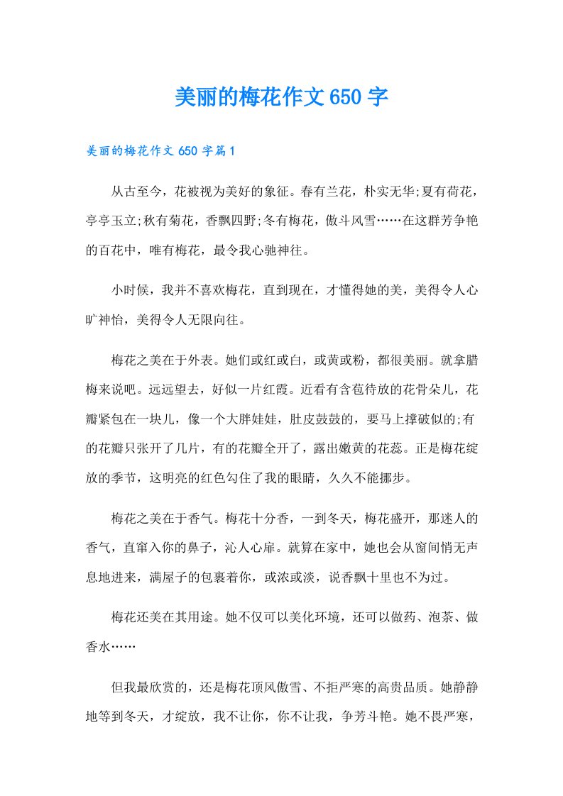 美丽的梅花作文650字