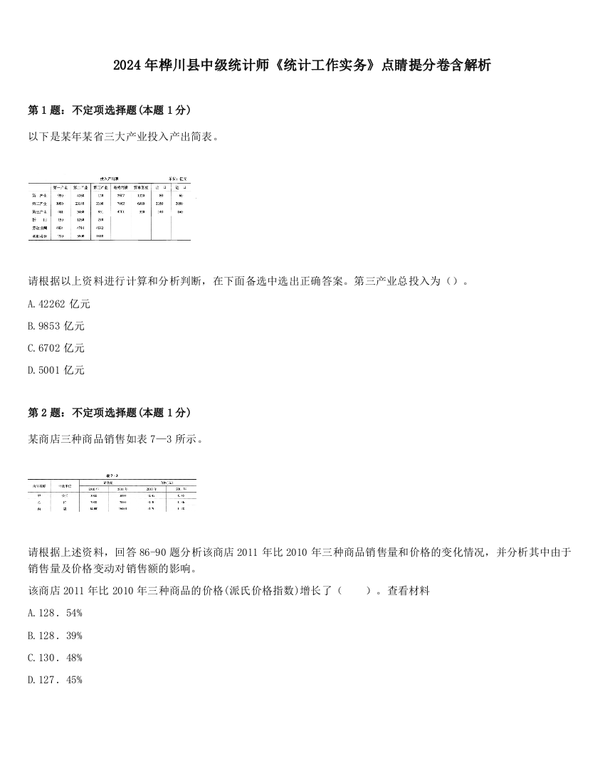 2024年桦川县中级统计师《统计工作实务》点睛提分卷含解析