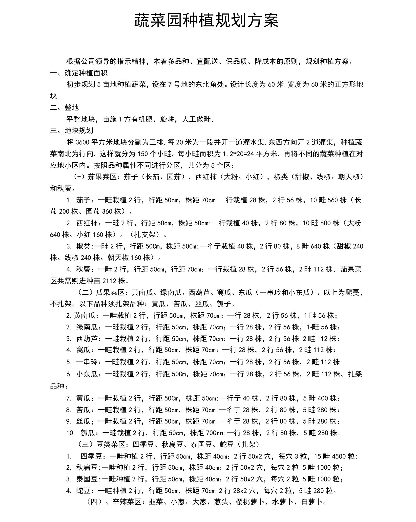 蔬菜园种植规划方案