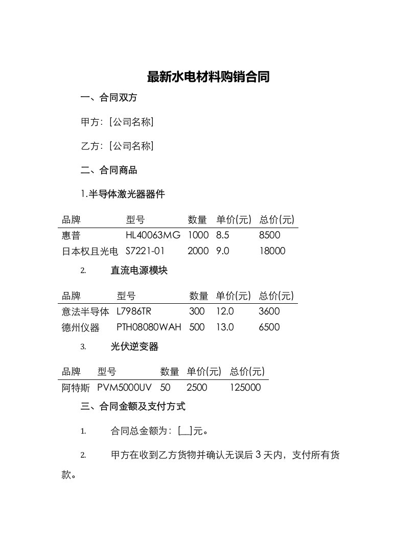 最新水电材料购销合同